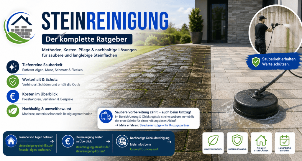 Saubere Steinterrasse nach professioneller Steinreinigung mit Hochdruckverfahren